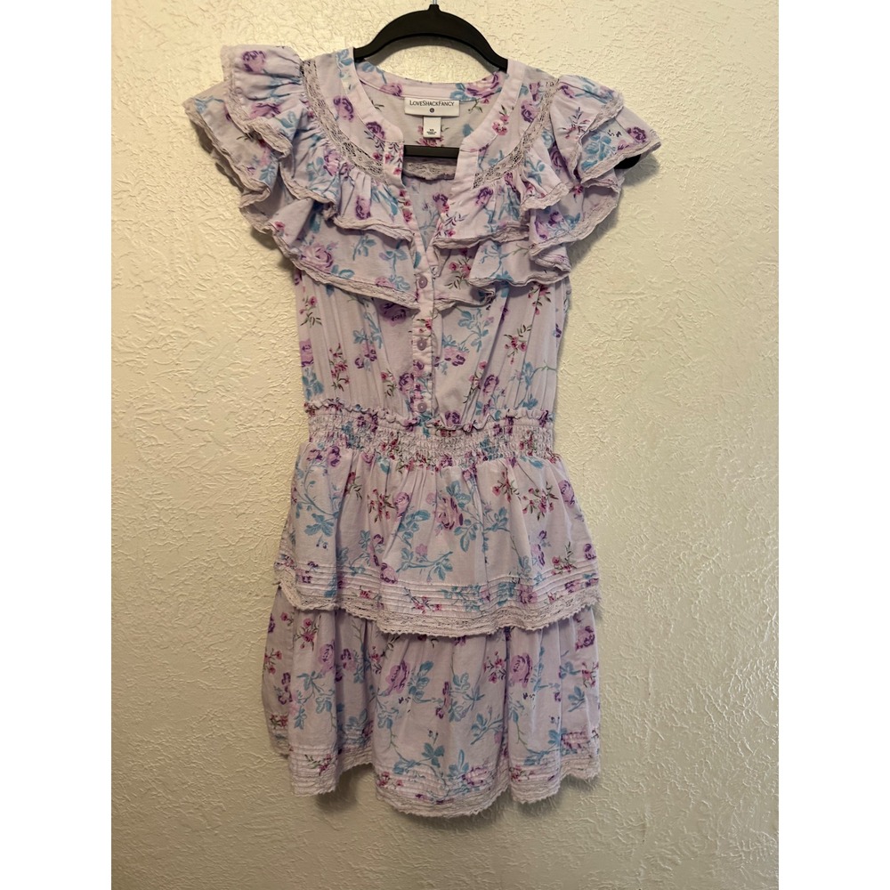 LoveShackFancy Target Floral Ruffle Mini Dress Purple  XS  Coquette Tea Party